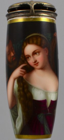 Tizian (um 1477-1576), Junge Frau bei der Toilette. Porzellanmalerei, Pfeifenkopf, D1396