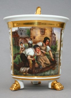 Adolf Schroedter (1805-1875)“Die trauernden Lohgerber", Porzellanmalerei, Tasse, D0850