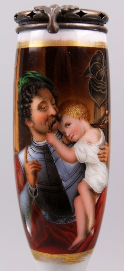 Ferdinand Theodor Hildebrandt (1804-1874), Der Krieger und sein Kind, Porzellanmalerei, Pfeifenkopf, D1428