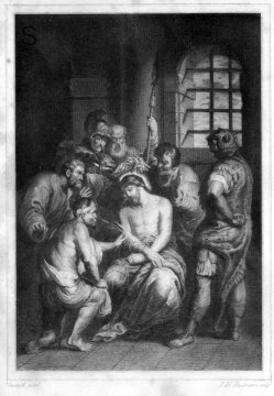 J.W.Baumann, Die Verspottung Christi, Stahlstich nach van Dyck, A0182
