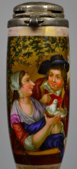 Jungfräuliche Liebesanbahnung, Porzellanmalerei, Pfeifenkopf, D2396