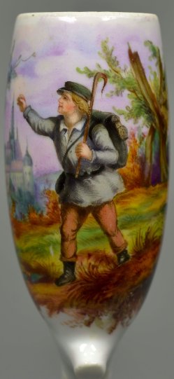 Grüßender Wandergeselle am Burgberg Meißen, Porzellanmalerei, Pfeifenkopf, D2521
