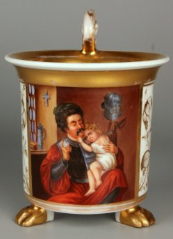 Ferdinand Theodor Hildebrandt (1804-1874), Der Krieger und sein Kind, Porzellanmalerei, Tasse, D0998 