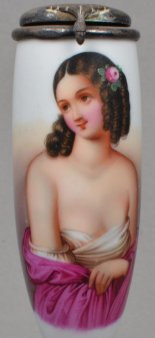 Mädchen mit erwartungsvollem Blick, Erotik, Porzellanmalerei, Pfeifenkopf, D0983