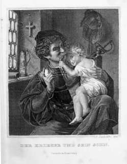 Stahlstich, Der Krieger und sein Kind, nach Hildebrandt, A0116