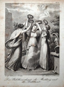 Franz Xaver Stöber (1795-1858), Die Bildhauerkunst, die Mahlerey und die Dichtkunst, Stahlstich nach V.Schnorr von Carolsfeld, D1632