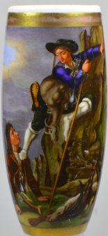 Wilderers Abstieg aus dem Hochgebirge, Porzellanmalerei, Pfeifenkopf, D2053