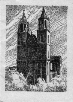Willy Knabe (1896-1967), Federzeichnung, Der Dom, (Magdeburg)