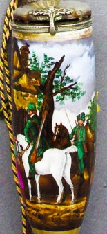 Carl Friedrich Schulz (1796-1886), Jäger vor dem Wirtshaus, Porzellanmalerei, Pfeifenkopf, B0193