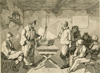 Wilhelm Oelschig, Das Lotsenexamen nach Jordan, Kupferstich, A0095