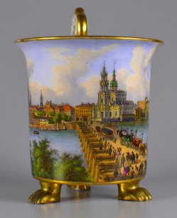 Elbpanorama von Dresden, Porzellanmalerei, Tasse, D1725