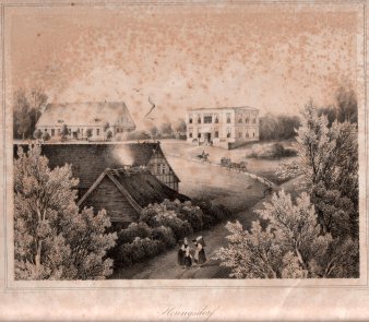 Henning, J.,  Heringsdorf, Weißes Schloß (hinten links), Lithographie nach W.v.Schack, D0163-6