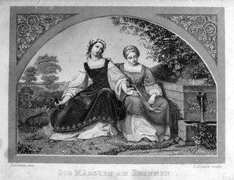 Carl August Schuler (1804-1859), Stahlstich, Die Mädchen am Brunnen, nach Bendemann, A0119