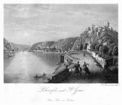 Johann Jakob Tanner (1807–1862), Rheinfels und St. Goar, Aquatinta Radierung nach Tanner, D1261