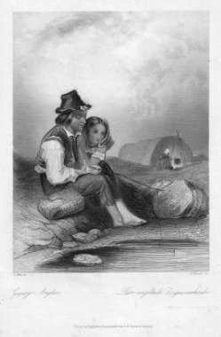 William French (1815-1898), Der angelnde Zigeunerknabe, Stahlstich nach L. Hicks, D1241