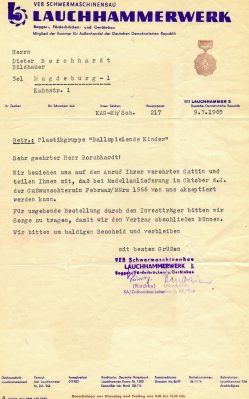 1965 Lauchhammer Lieferzusage
