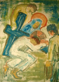 Heinz Bormann ( 1926-1974), Aquarellskizze, Jesus – das Kreuz tragend, um 1948
