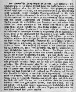 Berlin, Probefahrt Rowanscher Dampfwagen 1884, Kommentar
