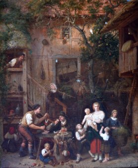 Eduard Gustav Seydel (1822-1881), Gemälde 1872, Pfeifenkauf im Bauernhof; D2149-1