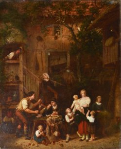 Eduard Gustav Seydel (1822-1881), Gemälde 1872, Pfeifenkauf im Bauernhof; D2149-0