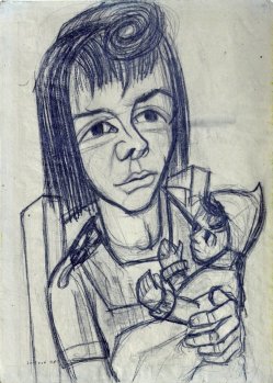 Ernst Seifert (1922-1976), Bleistiftzeichnung, „Mädchen mit Puppe“, 1948, D0378
