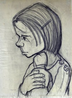 Ernst Seifert (1922-1976), Bleistiftzeichnung, „Mädchen mit Puppe“, 1950, D0380