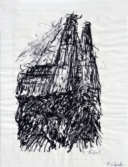 Ernst Seifert (1922-1976), Federzeichnung, „Demonstration auf dem Domplatz“, D0374