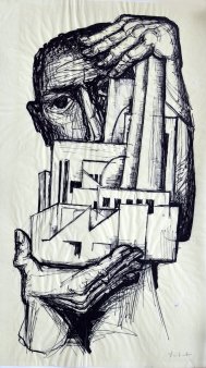 Ernst Seifert (1922-1976), Federzeichnung, Industrie in fester Hand, D0382