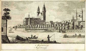 Magdeburg, Elbpanorama, Kupferstich 1795, A0126
