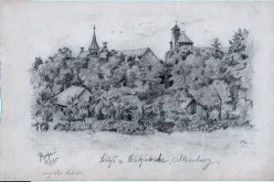 Marie Klara Marianne Rusche (1878-1959), Bleistiftzeichnung, Schloss und Schlosskirche Ilsenburg 1895, D0389