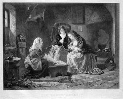 Hermann Sagert (1820-1900), Stahlstich, Die Kartenlegerin nach C.L.F.Becker, A0177