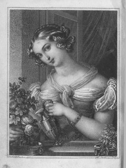 Franz Xaver Stöber (1795-1858), Die Blumengießerin, Kupferstich nach J. N. Ender, A0181