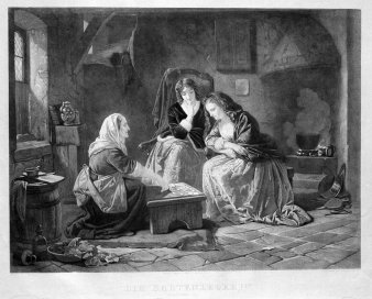 Hermann Sagert (1820-1900), Stahlstich, Die Kartenlegerin nach C.L.F.Becker, A0177