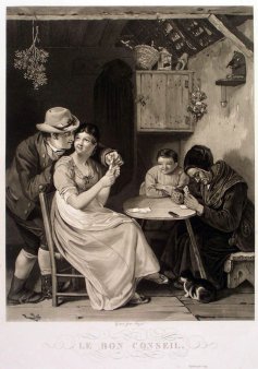 Jean-Pierre Marie Jazet (1788-1871), Le Bon Conseil, Aquatinta-Radierung, A0172