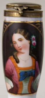 Mädchen mit blauer Schleife, Porzellanmalerei, Pfeifenkopf, D0940