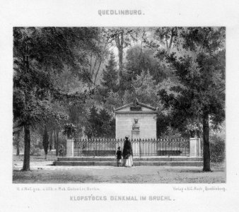 Robert Franz Wilhelm Geissler (1819-1893), Quedlinburg Kloppstocks Denkmal im Brühl, Lithographie um 1850, D2179