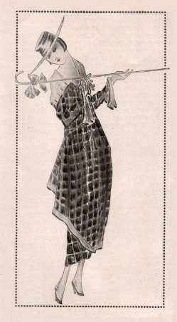 Kunstgewerbeschule Magdeburg, um 1920, Mode-Klasse Prof. Bosselt, Kleid mit Hut und Flanierstock