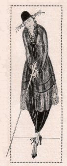 Kunstgewerbeschule Magdeburg, um 1920, Mode-Klasse Prof. Bosselt, Kleid mit Hut und Stab