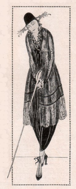 Kunstgewerbeschule Magdeburg, um 1920, Mode-Klasse Prof. Bosselt, Kleid mit Hut und Stab