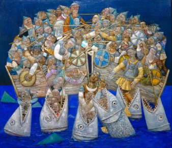 Evgeny Titov (geb.1963), Schlacht, Gemälde 2019