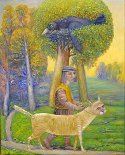 Evgeny Titov (geb.1963), Spaziergang mit Katze, Gemälde 2019