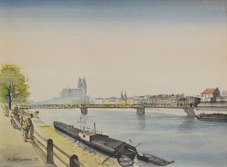 Herbert Stockmann (1913-1947), Magdeburg Elbpanorama, Aquarell 1938