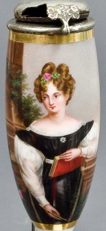 Ignaz Krepp (1801-1853), „Die gelehrte Schöne“, Porzellanmalerei, Pfeifenkopf, B0059