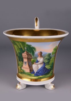 Am Kindergrab 1835, Porzellanmalerei, Tatzenfußtasse, D1229,1