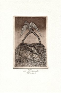 Rudolf Pötzsch (1950), Radierung 2019, „-drei-zwei-eins-null-“, D2250