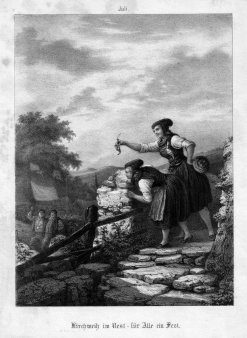 Kirchweih im Nest-für Alle ein Fest, Kreidelihographie nach C. Hübner, D2263-2