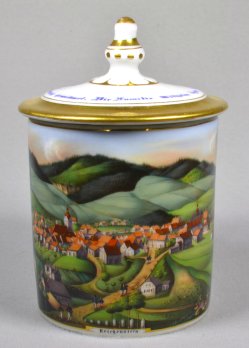 Reichenstein (Złoty Stok), Porzellanmalerei, Bouillon-Tasse mit Deckel, D0953