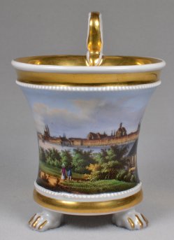 Magdeburg, Elbpanorama um 1830, Porzellanmalerei, Tasse, D1750