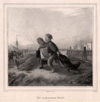 Carl Fischer (1809-1874), Der vergessene Stiefel, Kreidelithographie nach R. Jordan, D2318