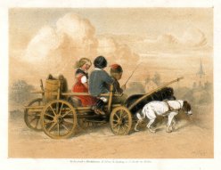 Theodor Hosemann (1807-1875), Ausfahrt in Hundekutsche, Farblithographie 1842, D2314